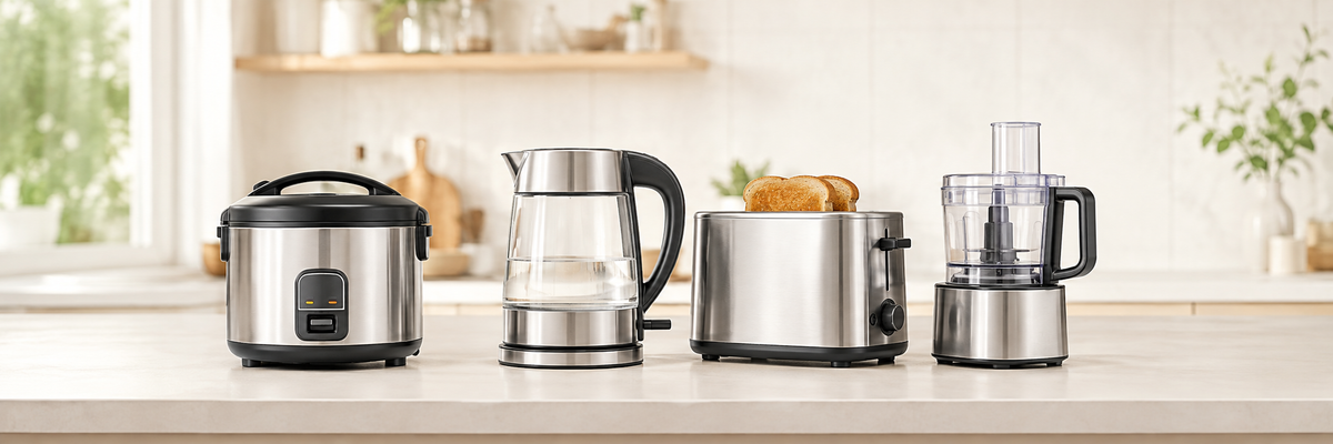 Compact rice cookers, kettles, toasters and kitchen appliances