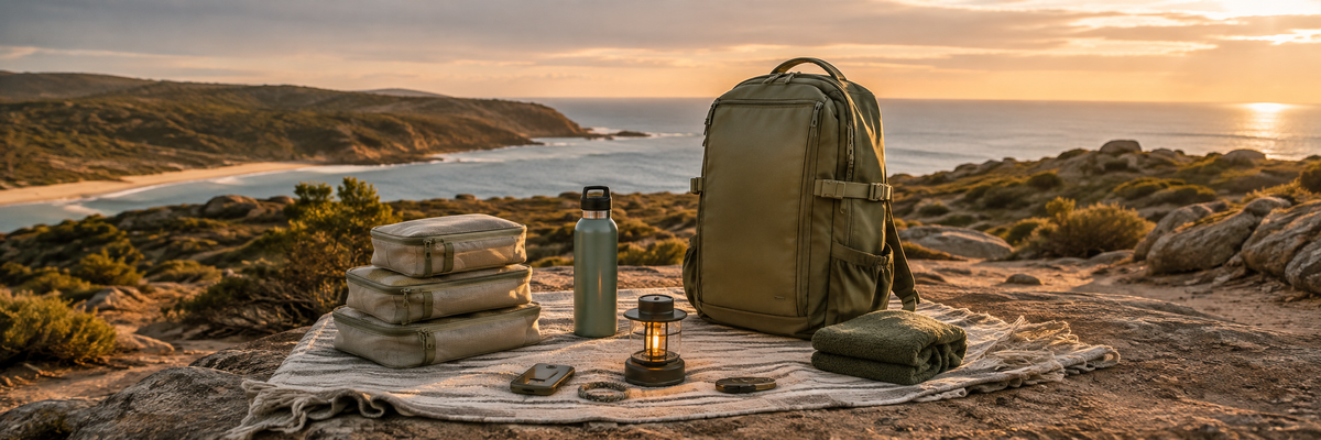 Travel organisers, backpacks, camping lights and outdoor accessories