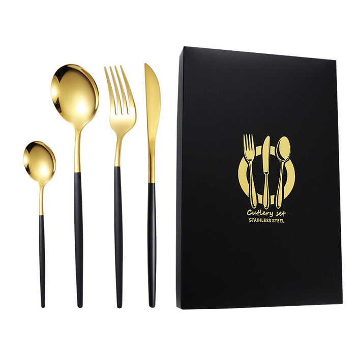 4 Pcs Set Stainless Steel Cutlery Set Spoon Fork Knife with Gift Box