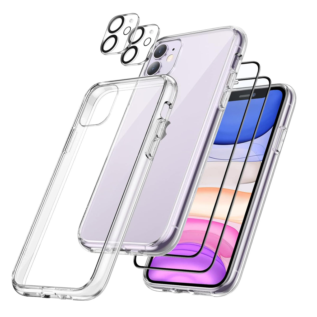3 in 1 Case for iPhone 11 with 2-Pack Screen Protector and 2-Pack Camera Lens Protector