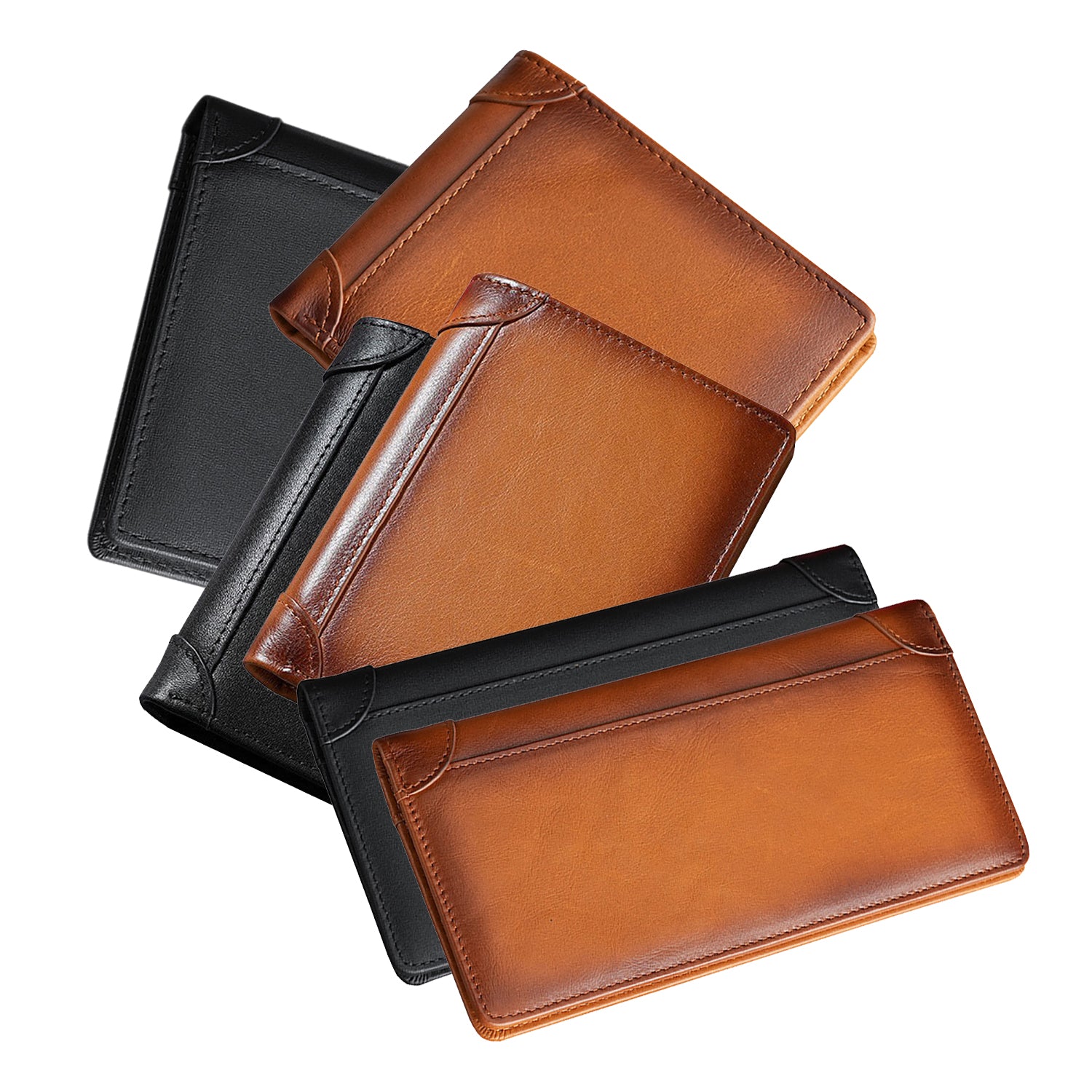 100% Genuine Leather Men's Wallet RFID Blocking Card Holder Bifold and Long Wallets