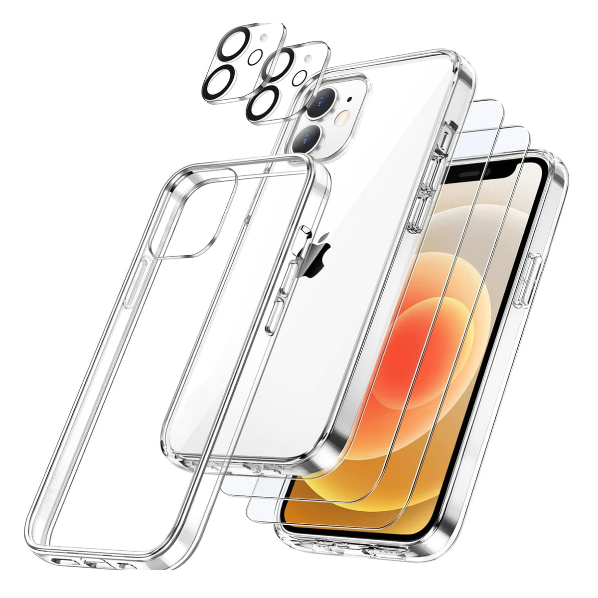 3 in 1 Case for iPhone 12 with 2-Pack Screen Protector and 2-Pack Camera Lens Protector