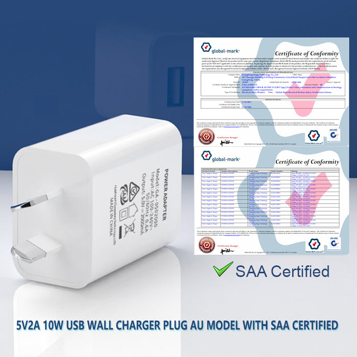 5V2A 10W USB Wall Charger Plug AU Model with SAA and C-Tick Certified