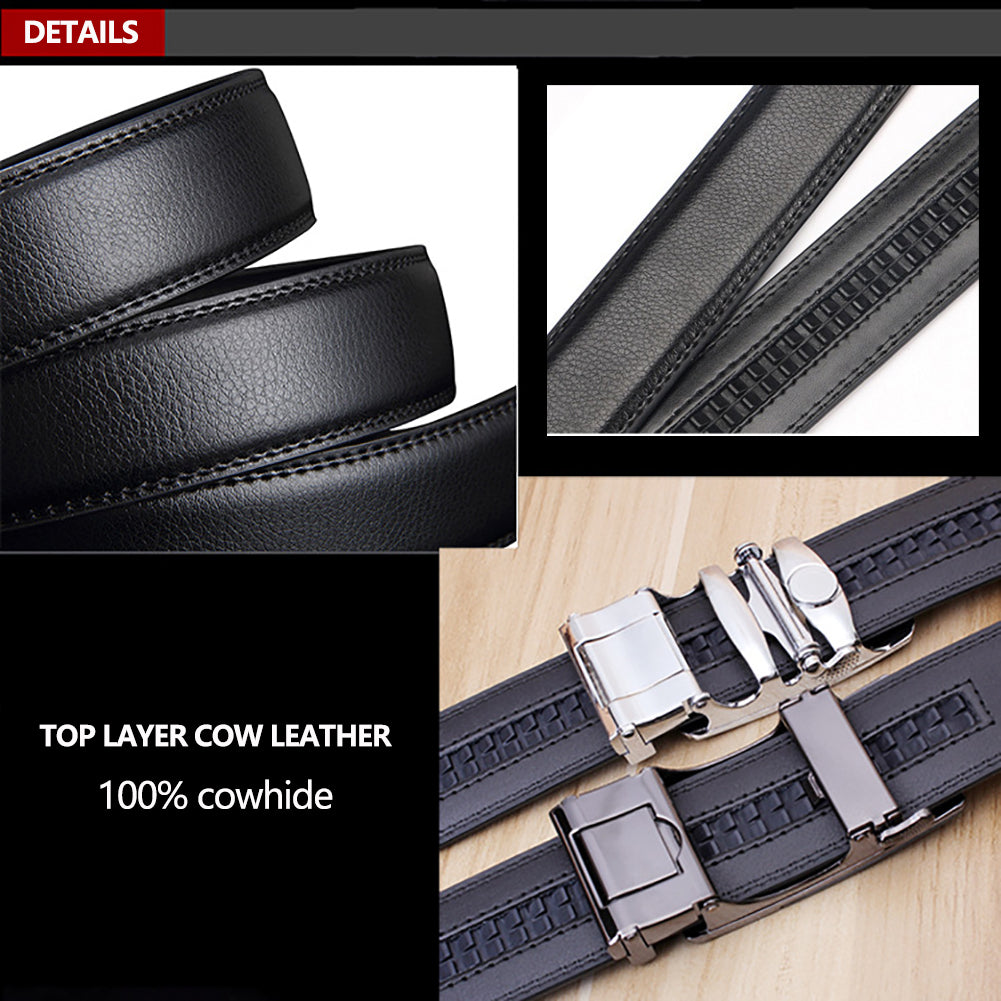 Adjustable Slide Luxury Leather Belt For Men's Automatic Buckle Ratchet Business Dress Belts