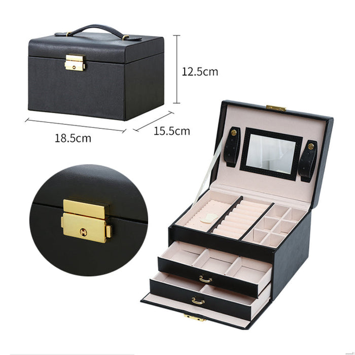 Jewellery Box With Mirror Double Drawers Organizer Storage Lock Case