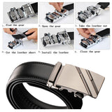 Adjustable Slide Luxury Leather Belt For Men's Automatic Buckle Ratchet Business Dress Belts – detail 3