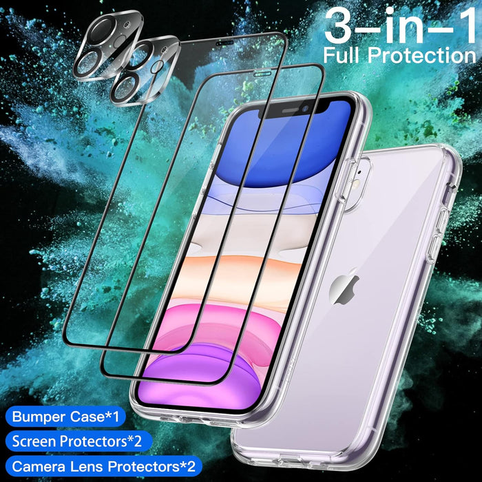 3 in 1 Case for iPhone 14 with 2-Pack Screen Protector and 2-Pack Camera Lens Protector