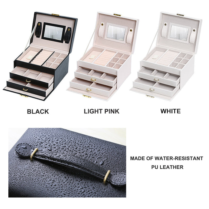 Jewellery Box With Mirror Double Drawers Organizer Storage Lock Case