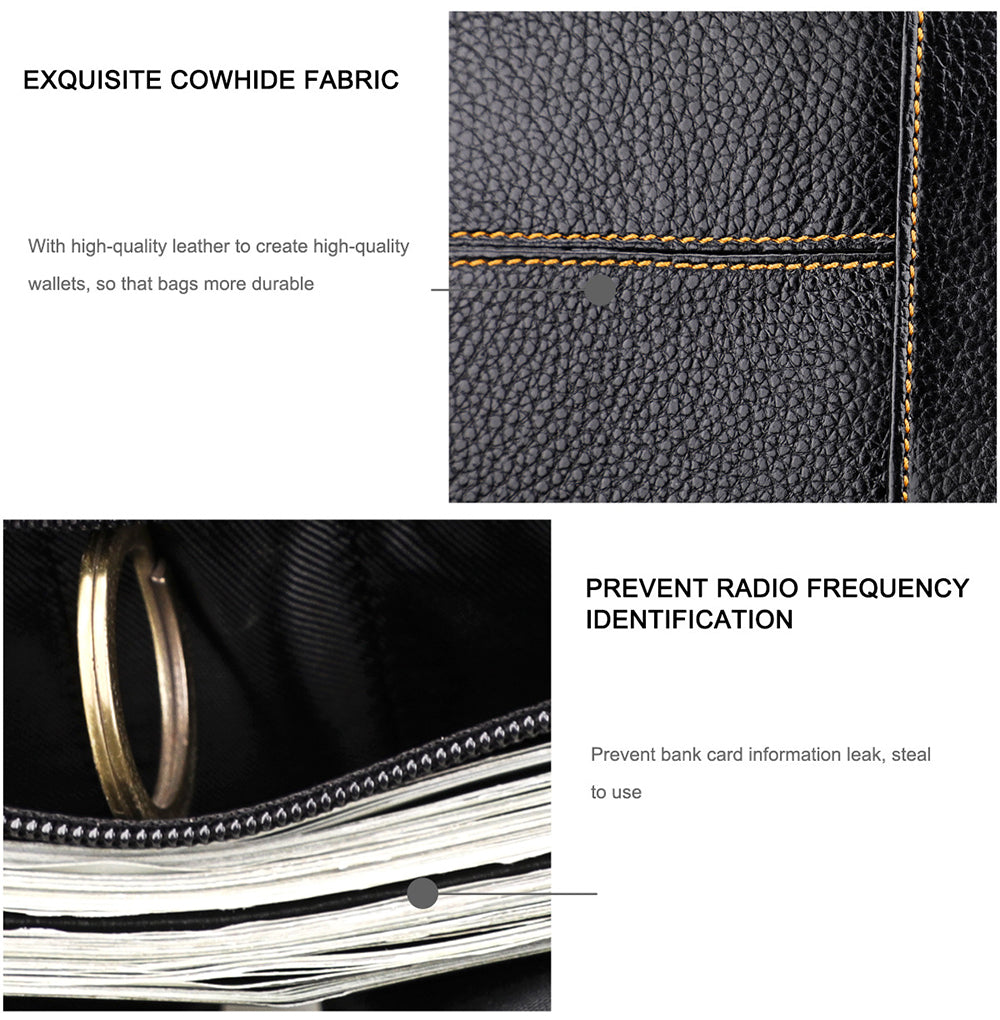 Men's Genuine Leather Bilfold Wallet RFID Blocking Card Holder Zipper Coin Purse