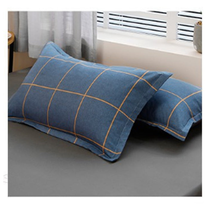 Blue Plaid Pattern Aloe Cotton Flat Sheet Quilt Cover Pillowcases 4pcs Bedding Set Duvet Doona Quilt Cover Set