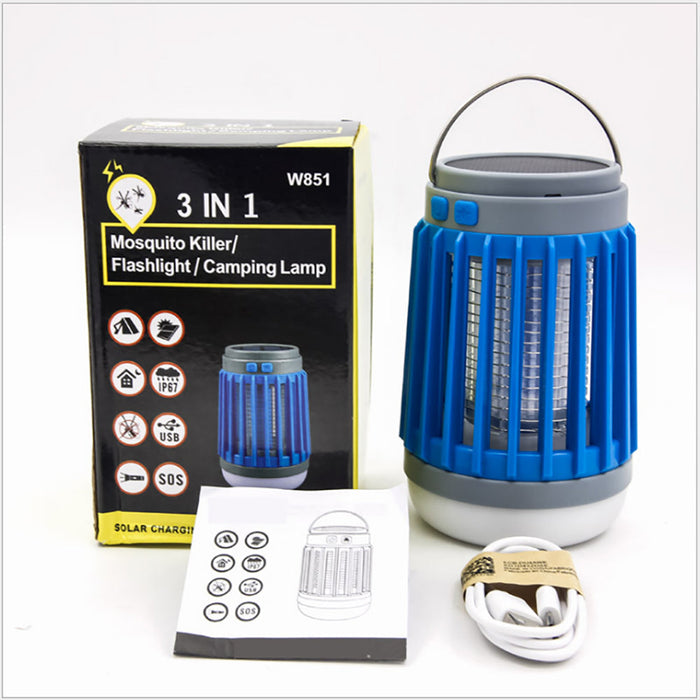 2 in 1 Solar Micro USB Electric Mosquito Insect Killer Flashlight Camping Lamp