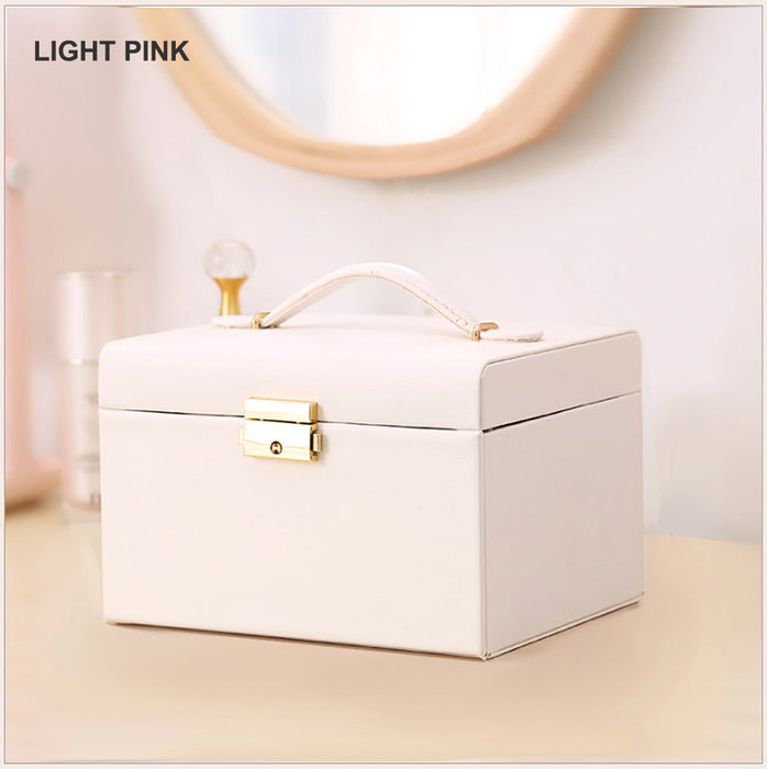 Jewellery Box With Mirror Double Drawers Organizer Storage Lock Case