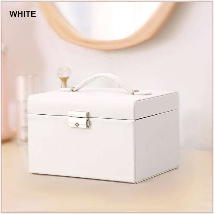 Jewellery Box With Mirror Double Drawers Organizer Storage Lock Case