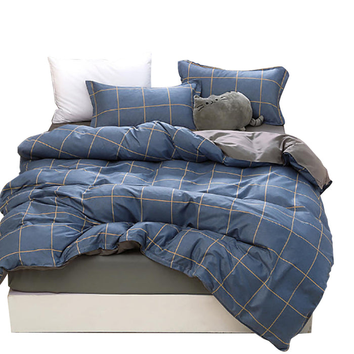 Blue Plaid Pattern Aloe Cotton Flat Sheet Quilt Cover Pillowcases 4pcs Bedding Set Duvet Doona Quilt Cover Set