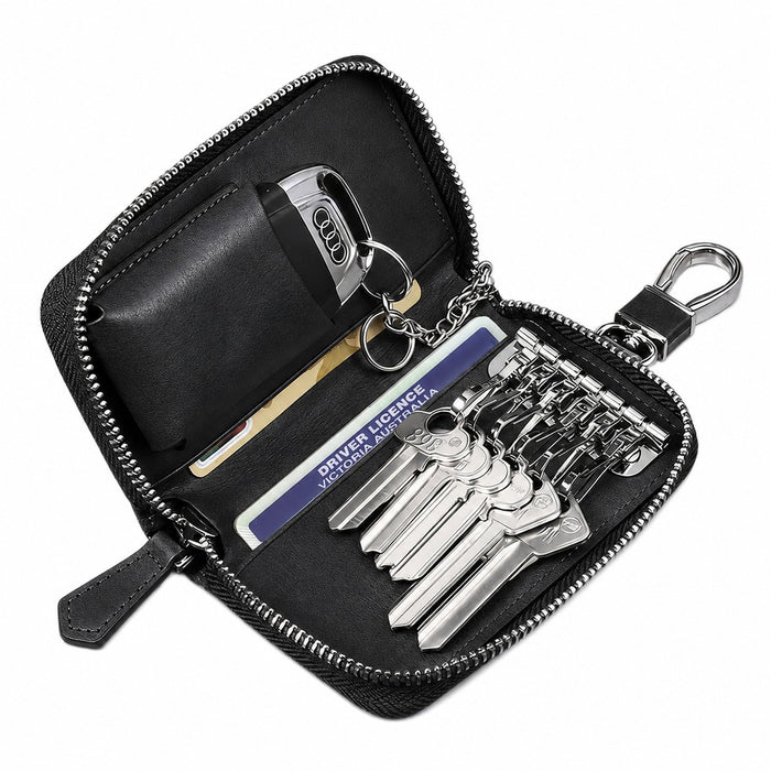Leather-Look Car Key Organiser Pouch with Zip & Clip – 3 Colours Key Bag