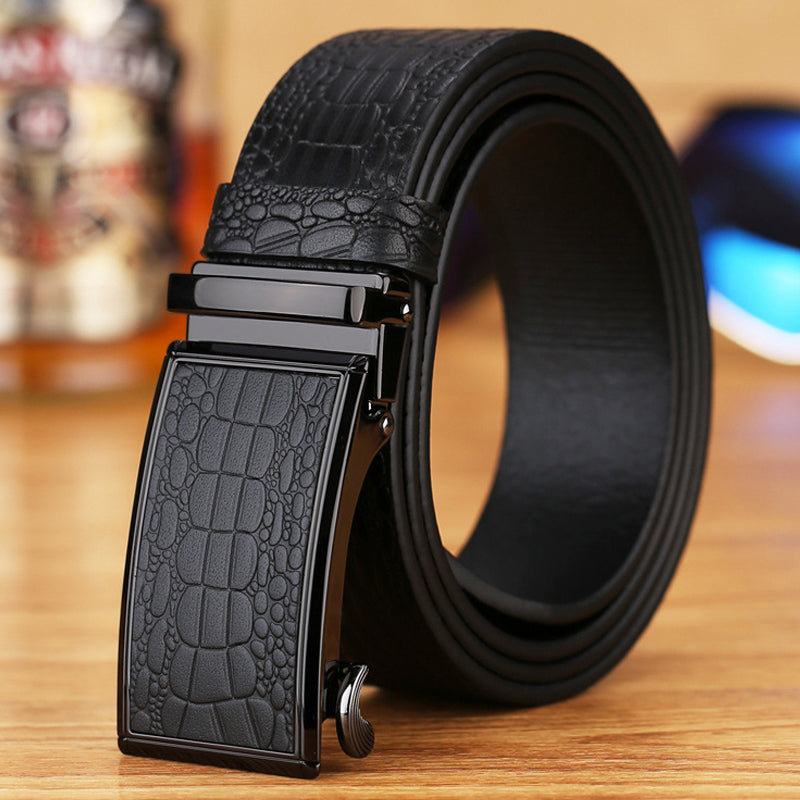 Genuine Cowhide Embossed with Crocodile Pattern Belt  Luxury Business Automatic Belts