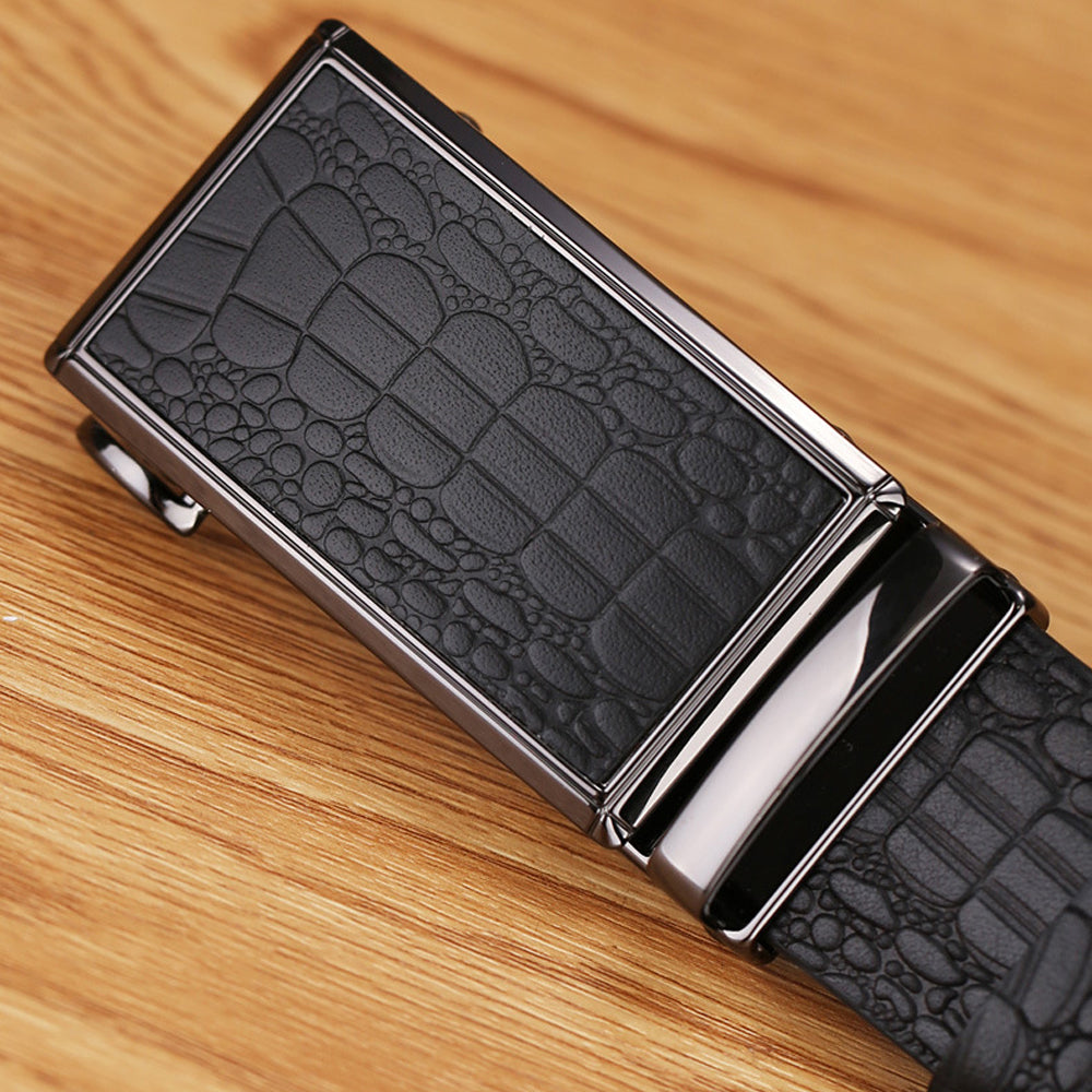 Genuine Cowhide Embossed with Crocodile Pattern Belt  Luxury Business Automatic Belts
