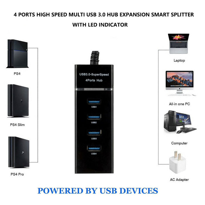 4 Ports High Speed Multi USB 3.0 Hub Expansion Smart Splitter with LED Indicator