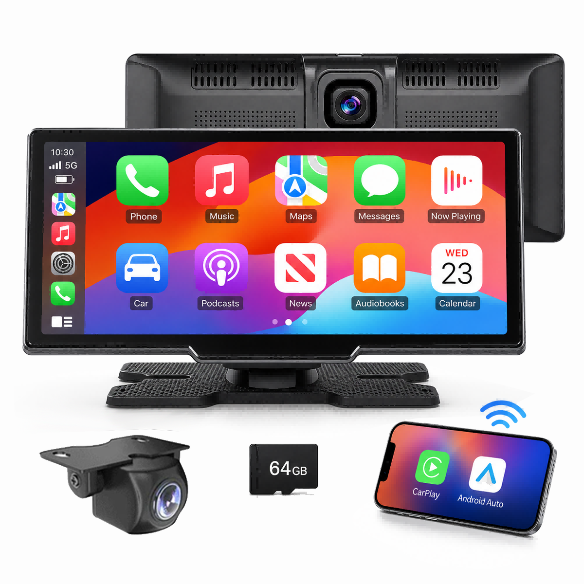 4K ADAS DVR Wireless Apple Android CarPlay Light Sensor Dash Camera with 64G Card