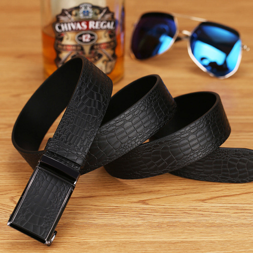 Genuine Cowhide Embossed with Crocodile Pattern Belt  Luxury Business Automatic Belts