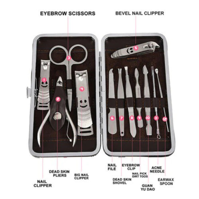 12 Pcs Manicure Pedicure Kit Nail Clippers Professional Grooming Set with Case