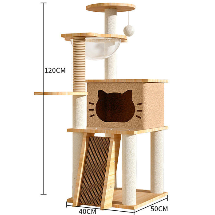 Cat Scratcher Bed Tower with Hammock Climbing Flower Tree Condo Ladder 120cm