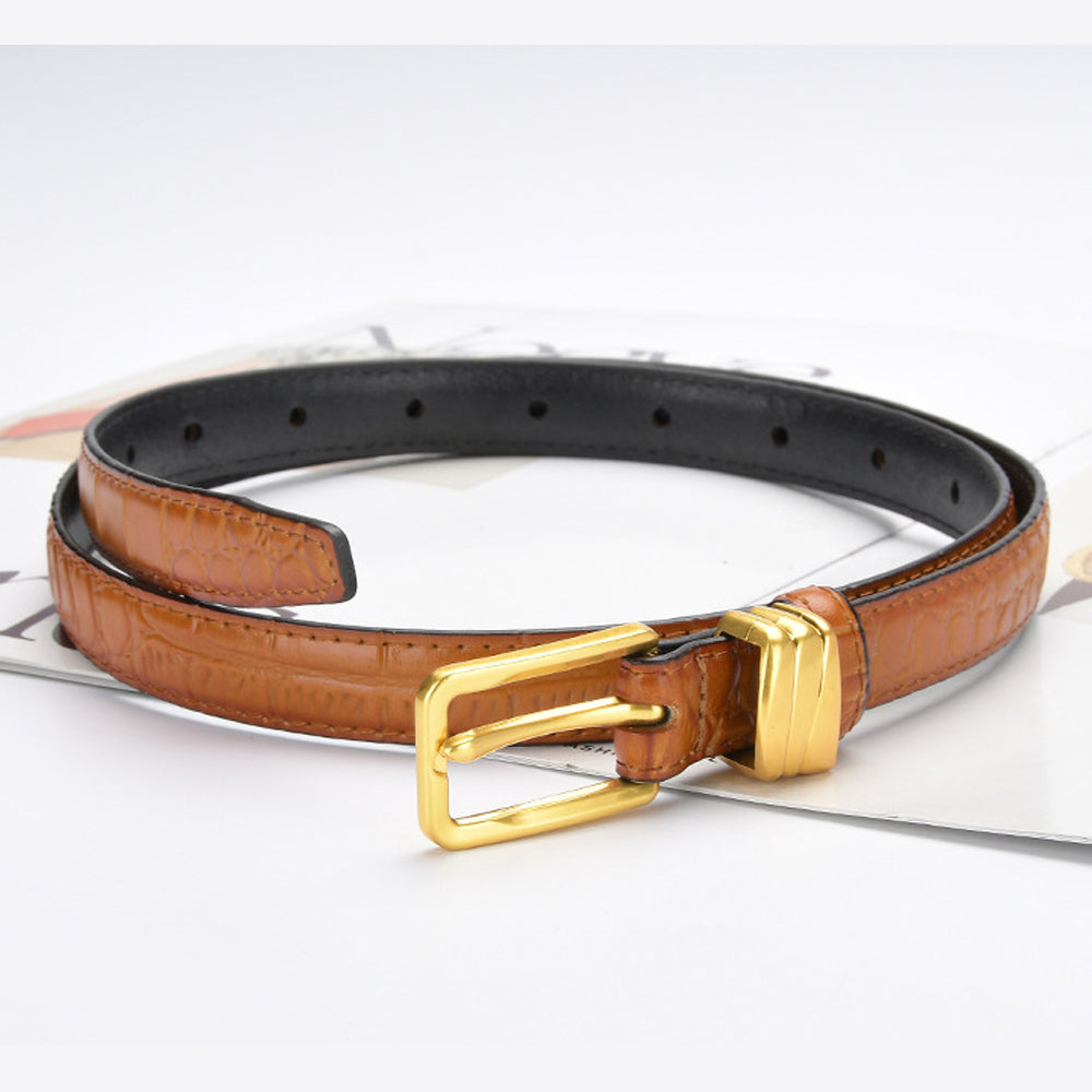 Genuine leather with Crocodile pattern pin buckle thin belt jeans belt for women