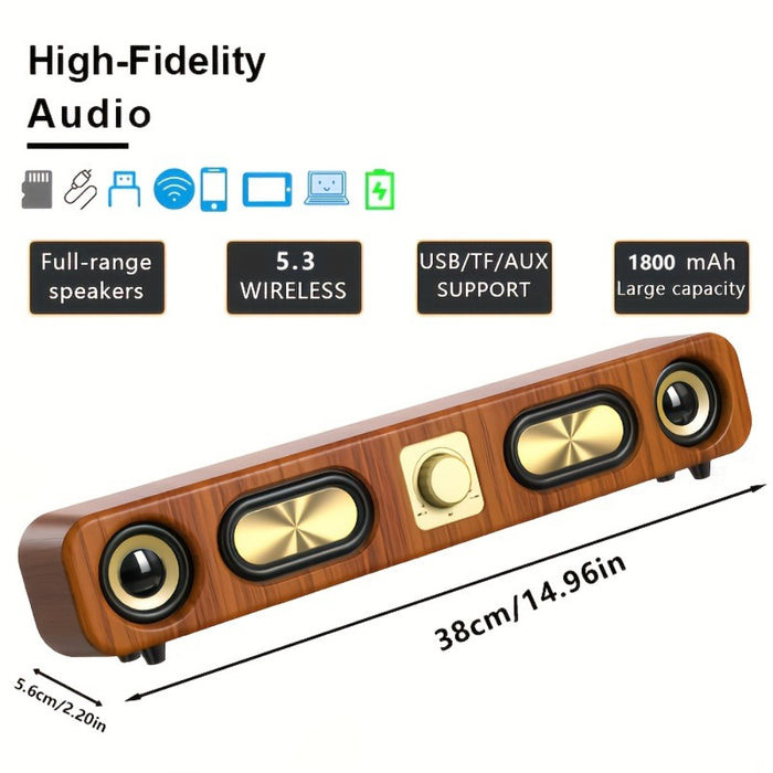 Retro Wood Grain Wireless Bluetooth Speaker Soundbar Deep Bass USB/TF/AUX Inputs