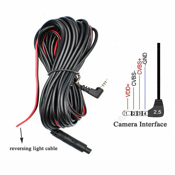 Dash Cam Rear View Backup Camera Reverse Car Recorder Extension Cable – 5-Pin 9m or 4-Pin 10m Rear Camera Cable