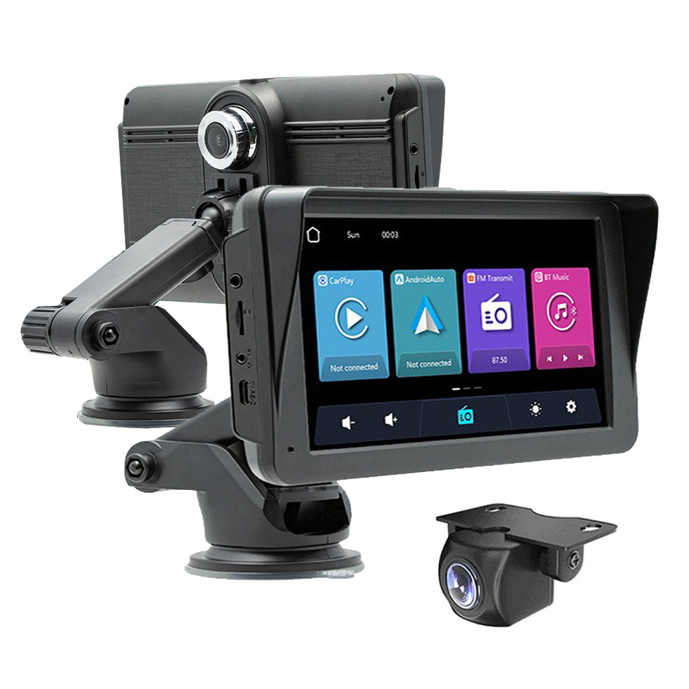 7" IPS HD Touch Screen Apple Android CarPlay with 1080P Dual Dash Cam 64G Card