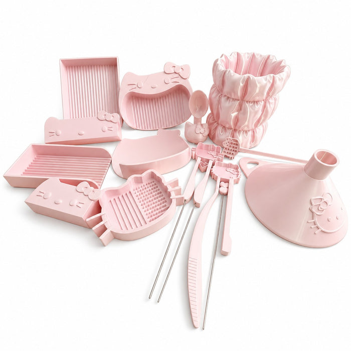 13-Piece Cat-Themed Fuse Bead Tool Set with Trays, Scoops, Styluses & Funnel