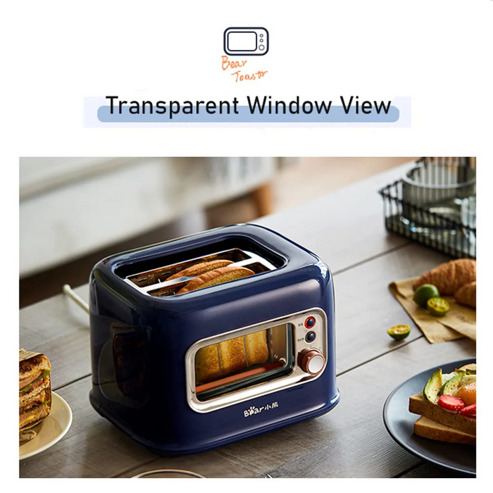 Bear Glass Window Toaster 2 Slice with Adjustable Browning SAA Approved