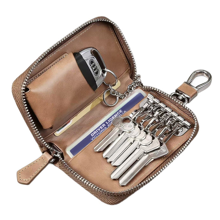 Leather-Look Car Key Organiser Pouch with Zip & Clip – 3 Colours Key Bag