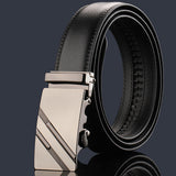 Adjustable Slide Luxury Leather Belt For Men's Automatic Buckle Ratchet Business Dress Belts – detail 6