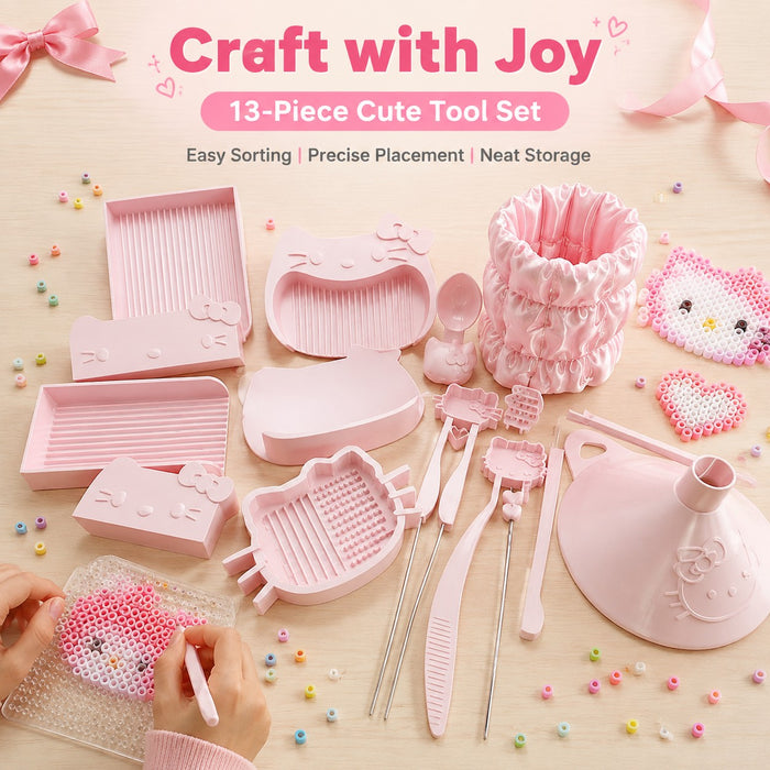 13-Piece Cat-Themed Fuse Bead Tool Set with Trays, Scoops, Styluses & Funnel