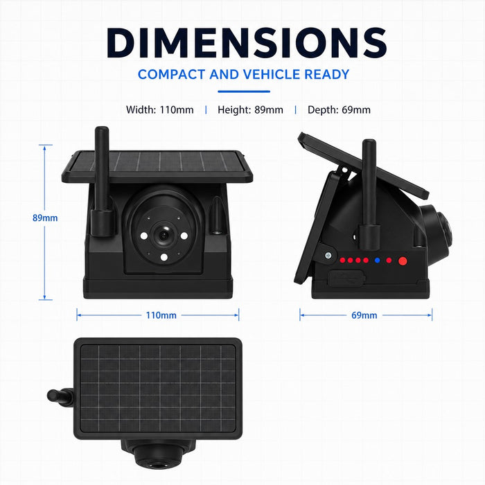 Solar WiFi Vehicle HD Camera No Monitor Required 9600mAh Magnetic