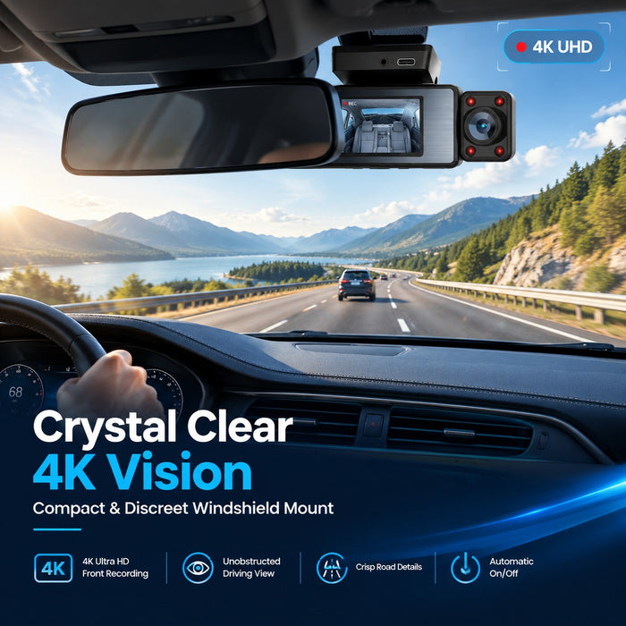 4K 3-Channel WiFi GPS Dash Cam – Front, Cabin & Rear Recording