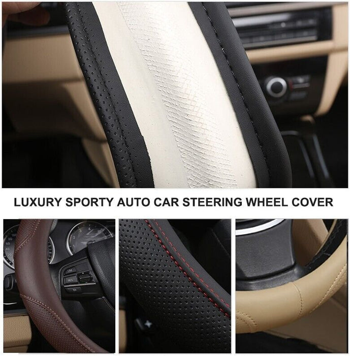 Universal Luxury Car 37-38cm Steering Wheel Cover PU Leather Non-slip Breathable