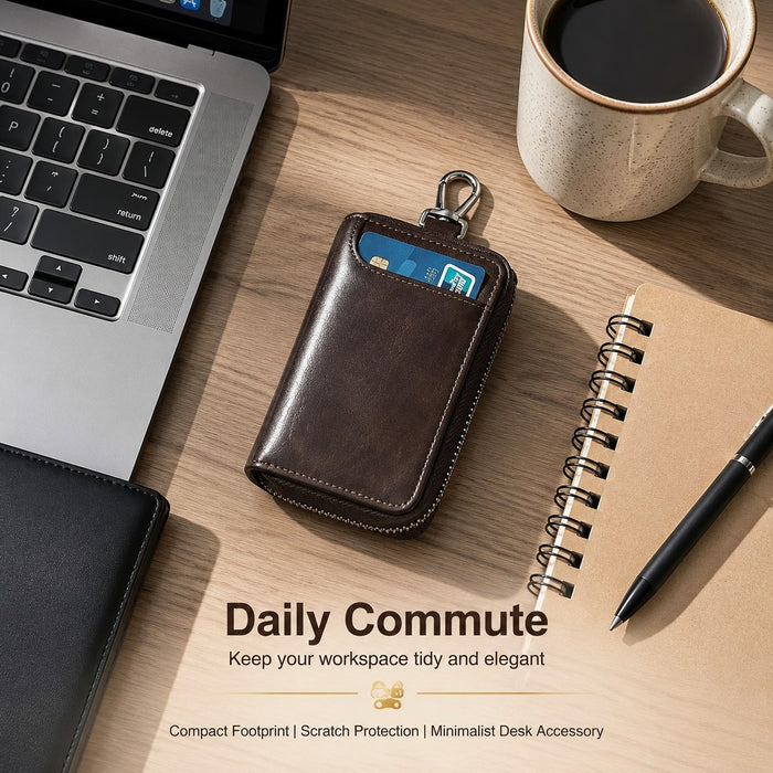 Leather-Look Car Key Organiser Pouch with Zip & Clip – 3 Colours Key Bag