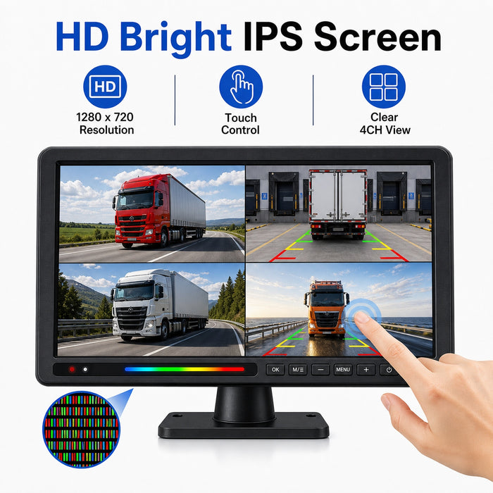 4CH BSD Truck Monitor System MP5 10.1" IPS Touchscreen IP69 Sound-Light Alarm