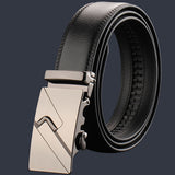 Adjustable Slide Luxury Leather Belt For Men's Automatic Buckle Ratchet Business Dress Belts – detail 7