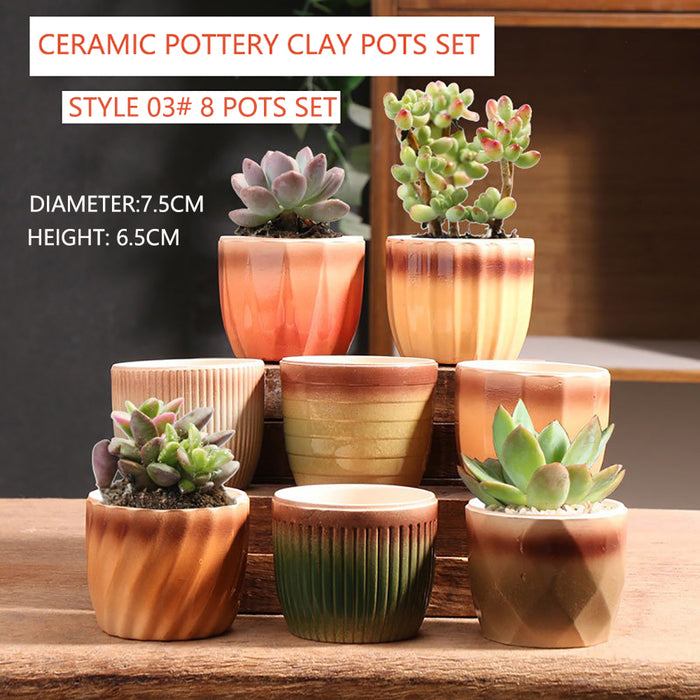 2/5/8 Pots Set Ceramic Clay Pottery Pots Succulent Flower Planter Draining Hole
