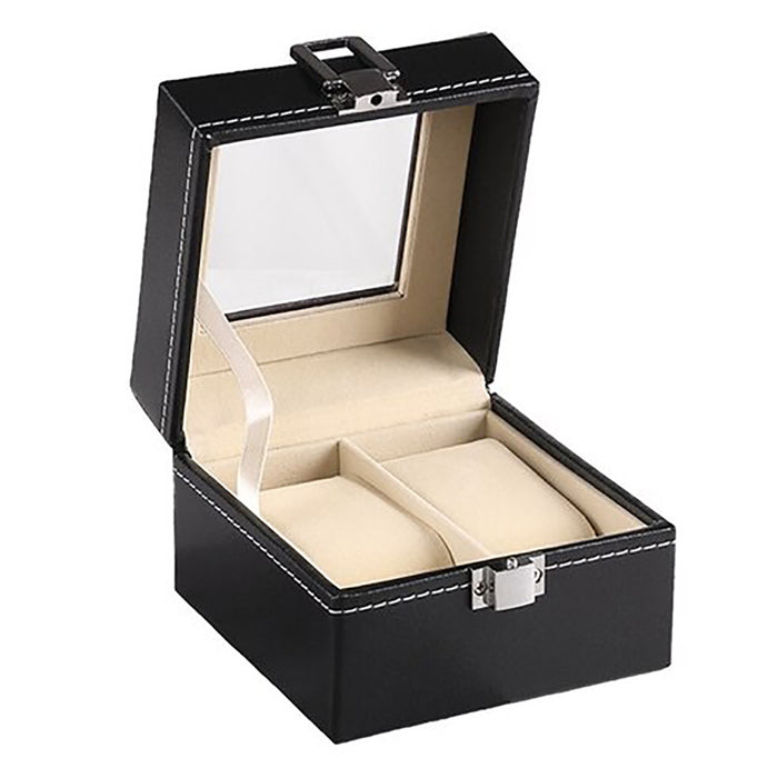 Watch Box Organizer Case Jewelry Display Tray Glass Top PU Leather 2 Slot/3 Slot