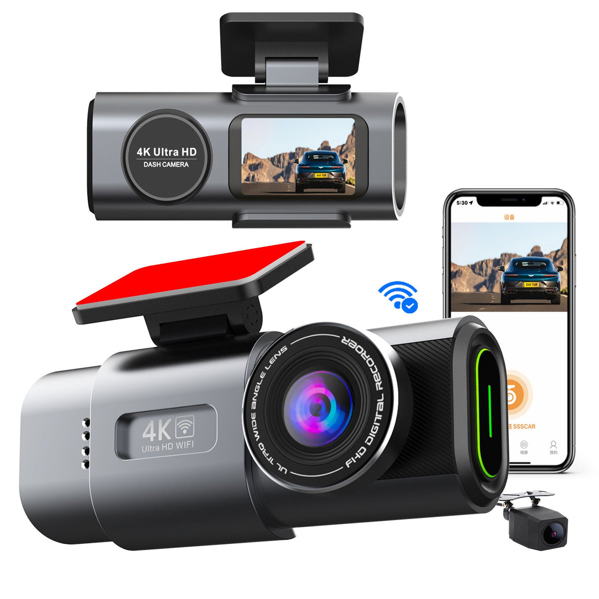 4K Dash Cam UHD 2160P WiFi Front Dash Cam Night Vision Car Camera with 64GB Card
