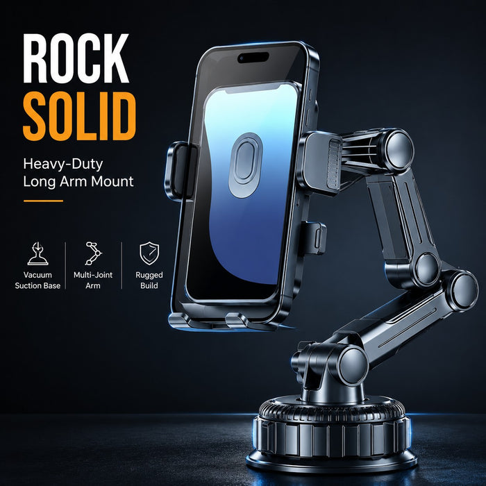 Heavy-Duty Long Arm Phone Mount for Trucks & Cars – Large Suction Cup