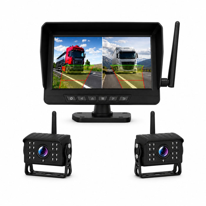 7" Wireless DVR Monitor 2 IR Cameras BSD Alert Rear View Truck RV Kit