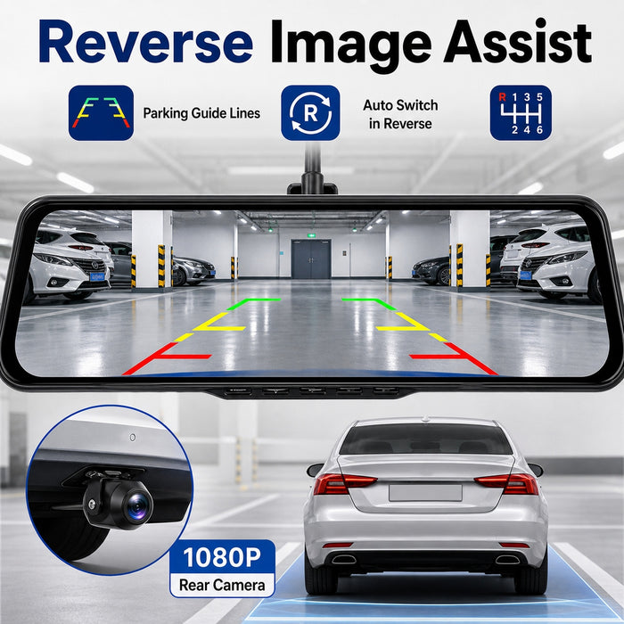4K Streaming Mirror Wi-Fi Dash Cam with Wireless CarPlay and Android Auto
