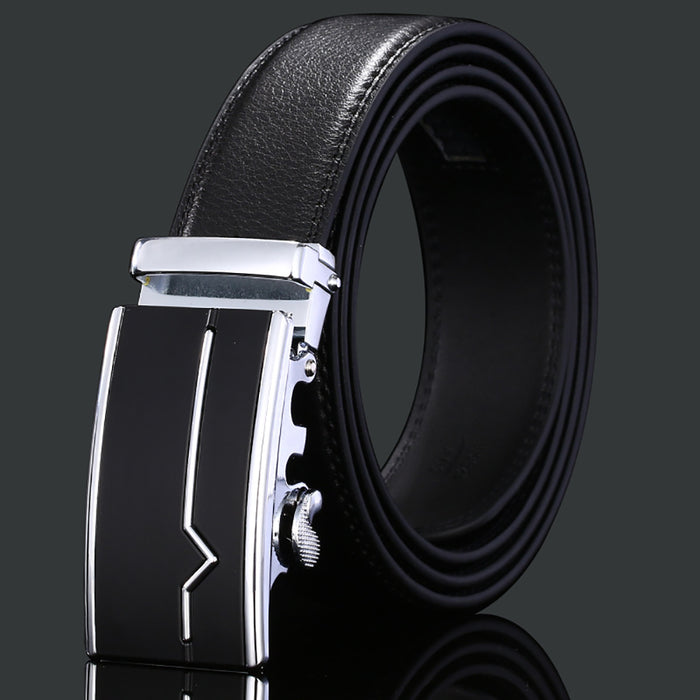 Adjustable Slide Genuine Leather Belt Men's Plate Reversible Buckle Business Dress Belts