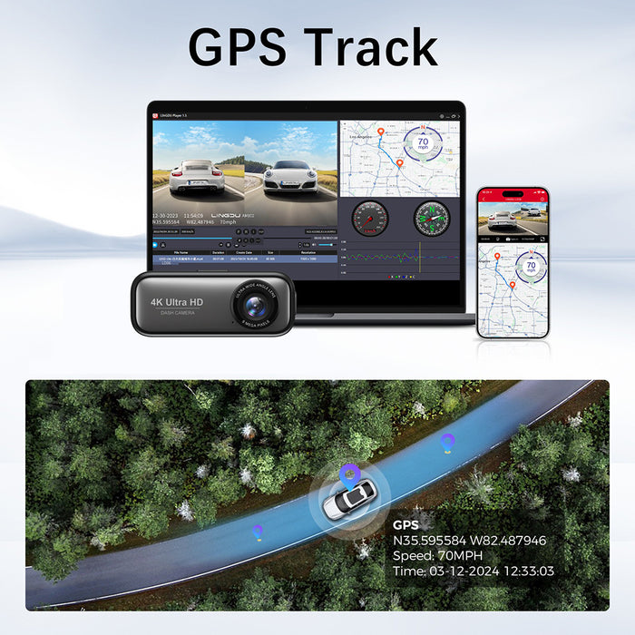 4K WiFi Front and Rear Dual Dash Camera with GPS Hardwire Kit  64GB Card