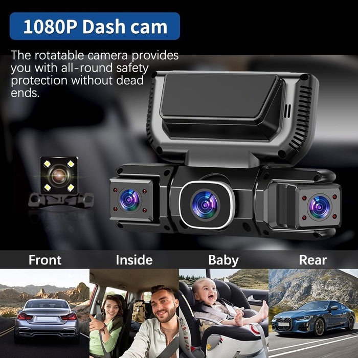 WiFi 4-Channel 1080P Dash Cam Front Cabin Side Rear Camera with 32GB Card